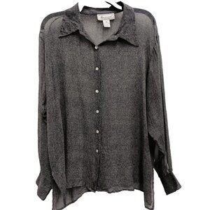 Vintage 90s Savannah Womens Blouse Size 3X Gray 100% Silk Button Up Long Sleeve